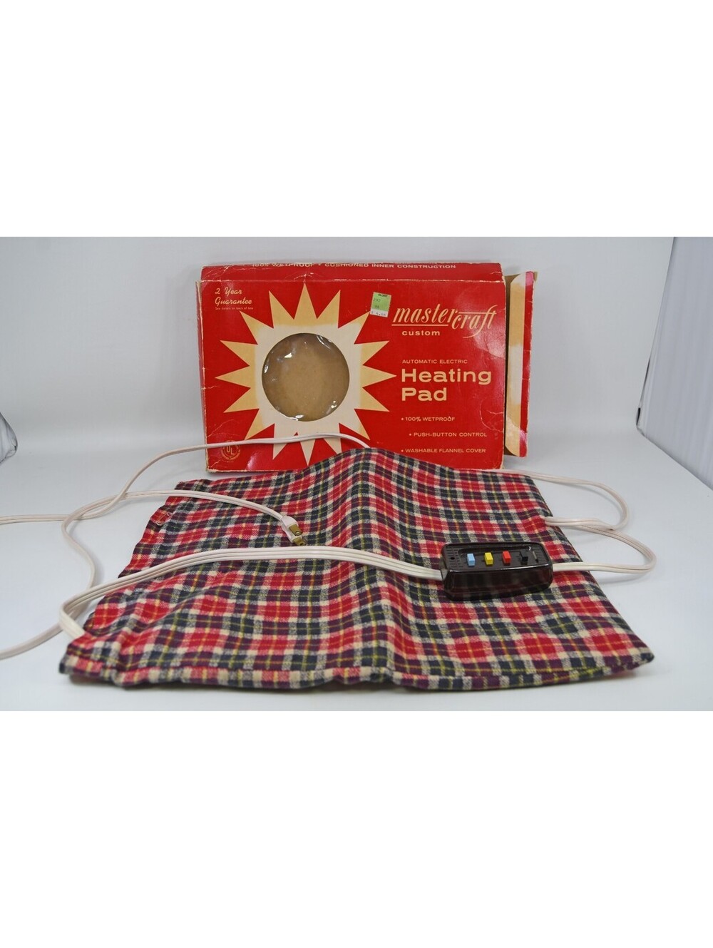Vintage Mastercraft Custom Heating Pad Works 3 Settings Red Black Plaid Retro